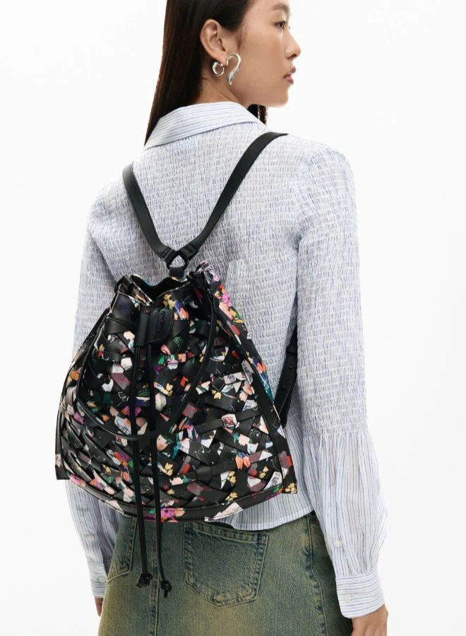 DESIGUAL Black Medium braided backpack with flowers for Women | Best Price UAE